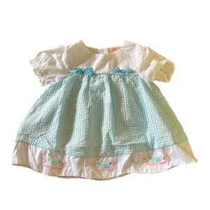 NEW Vintage Toddler Blue Plaid Seersucker White Eyelet Cottagecore Prairie Dress
